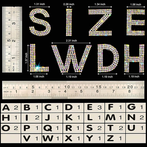 Locacrystal 34Pcs Bling Rhinestone Alphabet Letter Stickers, A-Z Letters Self-Adhesive Iron-on Crystal Rhinestones Word Stickers for Cars Arts Cra...