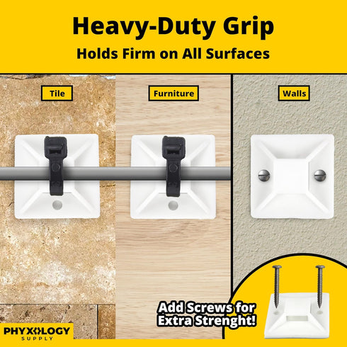 Super-Adhesive X-Large Cable Tie Mounts 100 Pack For Fast, Frustration-Free Wire Management. Anchor These Zip Tie Bases Tools-Free With Sticky Bac...