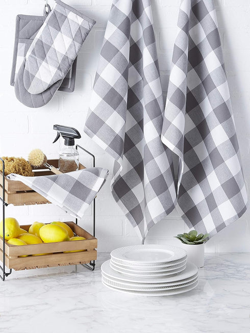 DII Buffalo Check Kitchen Collection, Classic Farmhouse Dishtowel Set, 20x30, Gray & White, 3 Piece...