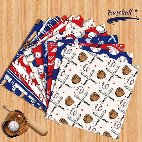 Baseball Theme Scrapbook Paper 12 Inches Double-Sided Pattern Material Decorative Craft Cardstock Paper Folded Flat for Card Making Junk Journal P...