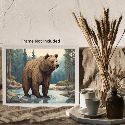 Posterizer 1 pcs- Grizzly bear in beautiful nature print-Landscape & Nature Art-Art for Animal Lovers- Gift for Men Women Entrepreneur Teens-Decor...