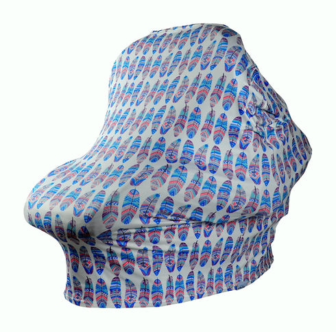 Baby Car Seat & Nursing Cover & Drawstring Carry Bag in Cute Feather Design Shower Gift Breathable Stretchy Universal 4 in 1 Multi-Use Infant Cars...