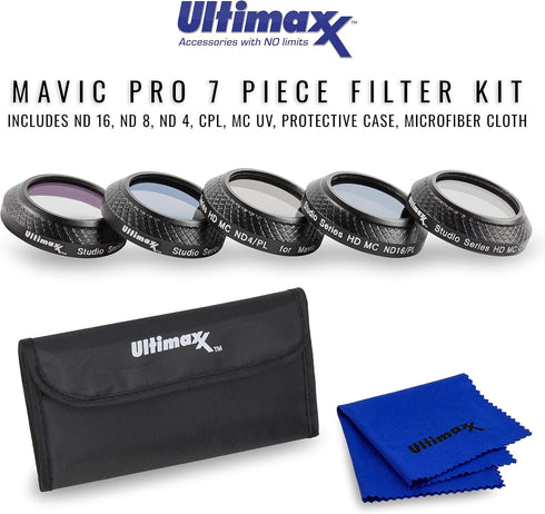 Ultimaxx 7 Piece Drone Camera Filter Bundle Kit for DJI Phantom 4, Phantom 4 w/Filters, Lens Hood, Gimbal Stabilizer, Carry Case...