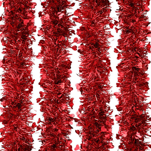 Boao 66 Feet Valentine's Day Tinsel Garland Decoration Red Heart Tinsel Garland Shiny Hanging Metallic Ornaments for Valentine's Day Wedding Decor...
