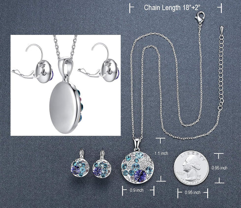 Leafael Ocean Bubble Women's Crystal Jewelry Set Costume Fashion Pendant Necklace Earring, Silver Tone or 18K Rose Gold Plated, 18" + 2", Gifts fo...