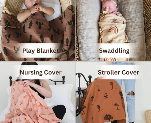 Leyl&Ari Muslin Swaddle Blanket 100% Organic Cotton Lightweight Receiving Wrap for Infant & Newborn (Cactus, 47X47)...