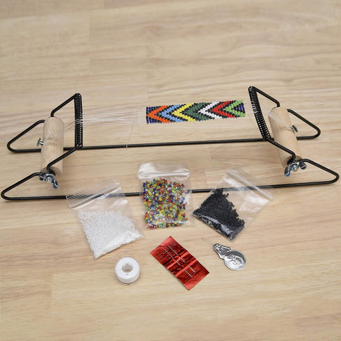 The Beadsmith Metal Bead Loom Kit, Includes Loom (12.5" x 2.5" x 3"), Thread, Needles, and 18 Grams Glass Beads for Bracelets, Necklaces, Belts, a...