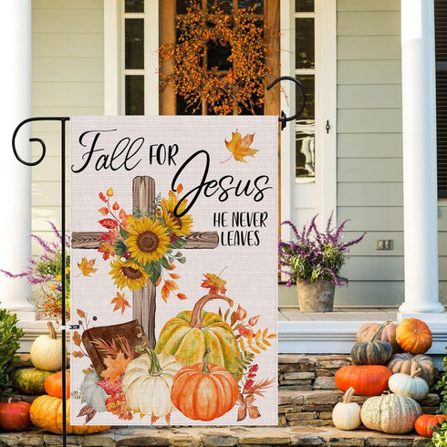 Hexagram Welcome Fall Garden Flag, Outdoor Fall Decor, Double Sided Burlap Fall Crucifix Pumpkin Sunflower Yard Flags, Autumn Fall Outside Farmhou...