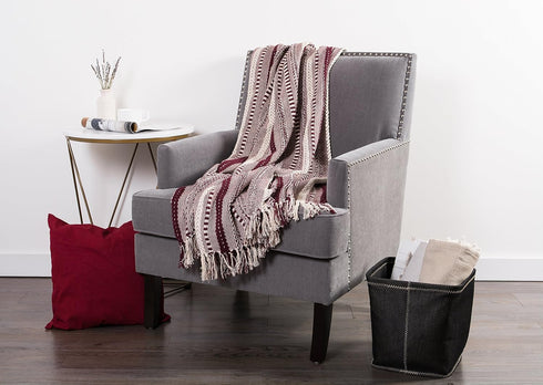 DII Braided Striped Decorative Throw Blanket, 50x60, BlackBerry...