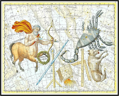 Posterizer 1 pcs-Sagittarius Scorpius Corona Australis-star chart-Astrology & Zodiac Art-Astronomy & Celestial Art-Gift for Steampunk and Astrolog...