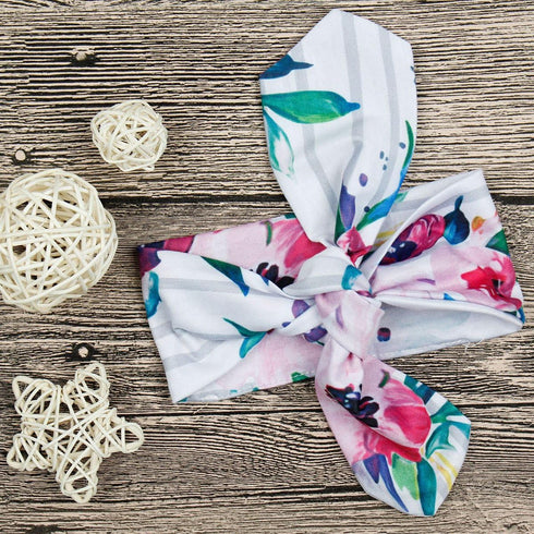 Newborn Girls Receiving Blanket Headband Set Flower Baby Swaddle Blankets Infant Warm … (0-6 Months, Striped)...