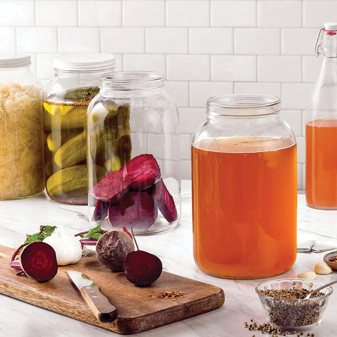1 Gallon Glass Jar With Lid – 2 Pack Large Glass Jar With Airtight Metal Lids - USDA Approved BPA-Free Dishwasher Safe, Wide Mouth Sun Tea Jar, Ga...