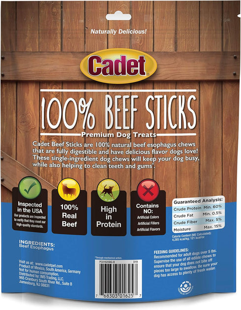 Cadet Beef Sticks Dog Treats - Long-Lasting, Healthy & Natural Beef Esophagus Treats for Small & Large Dogs, Low Calorie & High Protein Dog Chews ...