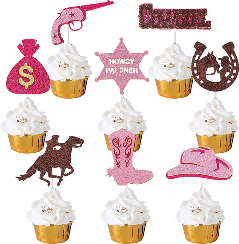24Pcs Cowgirl Party Cake Cupcake Topper Pink Cowgirl Western Cupcake Toppers for Western Cowgirl Party Kids Birthday Party Baby Shower Favor Suppl...