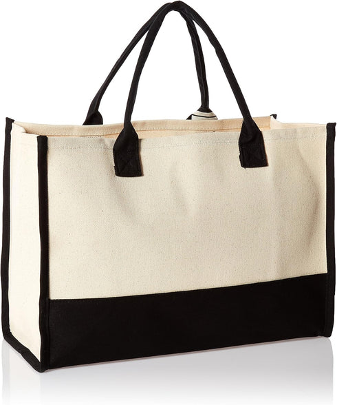 Mud Pie Classic Black and White Initial Canvas Tote Bags (B), 100% Cotton, 17" x 19" x 2"...