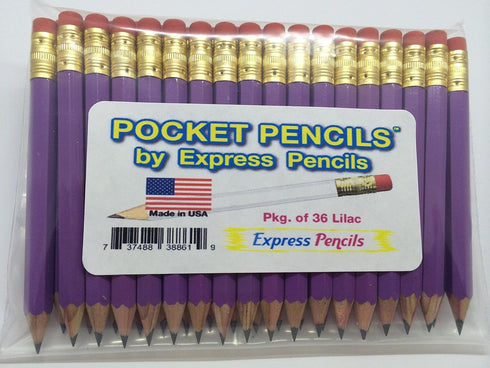 Half Pencils with Eraser - Golf, Classroom, Pew, Short, Mini, Small, Church - Hexagon, Sharpened, 2 Pencil, Color - Lilac, Pkg of 36 Pocket Pencil...