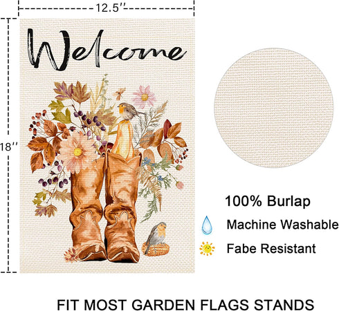 Welcome Boots Garden Flag Vertical Double Sided Flower Bird Autumn Fall Yard Outdoor Decor 12.5 x 18 Inches(Welcome Boots)...