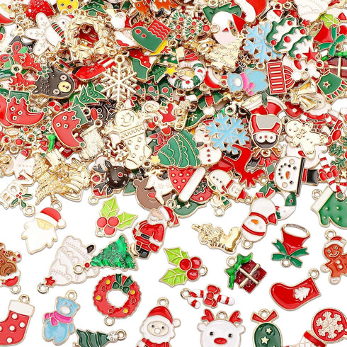 SANNIX 350Pcs Christmas Charms for Jewelry Making, Gold Enamel Charms Christmas Charm Pendants for DIY Crafts Bracelets Necklace Earrings Craft Su...