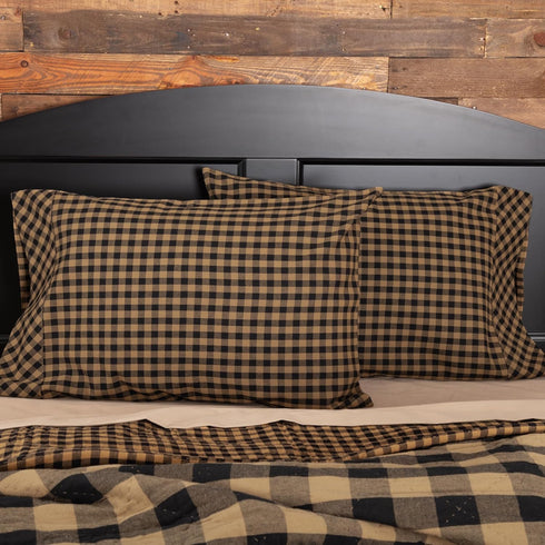 VHC Brands Black Check Standard Pillow Case Set of 2 21x30 Country Rustic Design, Black and Tan...