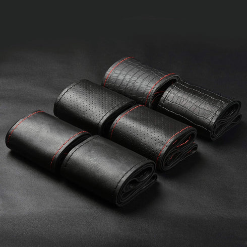 Top Genuine Leather Steering Wheel Cover with Anti-Slip Design, Soft Padding, Universal 15 Inch Auto Car Steering Wheel Stitch on Wrap...