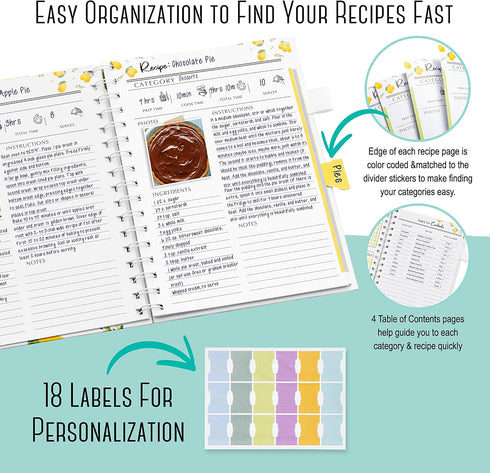 OUTSHINE 6 x9 Lemons Hardcover Recipe Binder, Blank Recipe Binder to Write in Your Own Recipes, Recipe Binder, Recipe Book Blank, Recipe Notebook,...