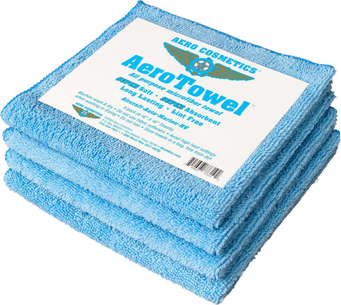 Aero Cosmetics All-Purpose Microfiber Cleaning Towels (4-Pack) Cleaning Cloth for Wet or Waterless Wash - Highly Absorbent, Lint-Free, Car, RV, Mo...