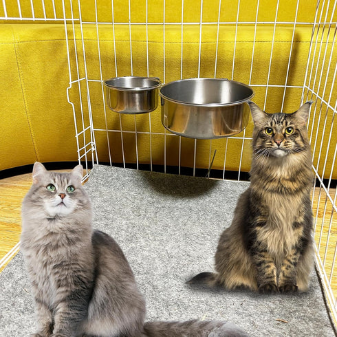 Kennel Stainless Steel Bowls Hanging Crate Durable Anti-Spill Food Feeder Dish Water Bowl 2PCS Quick Lock Cage with Clamp Holder for Small Sized D...
