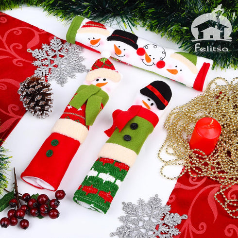 Felitsa Christmas Fridge Handle Covers, Set of 3 - Snowman Refridgerator Door Handle Covers, Kitchen Appliance Best for Xmas Decorations...
