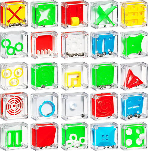 Mini Cube Puzzle Box Set - Pack of 24 Balance IQ Party Favor Games for Kids, Teens and Adults, 1.5 Inch 3D Brain Teaser Maze Ball Toy Puzzles by B...