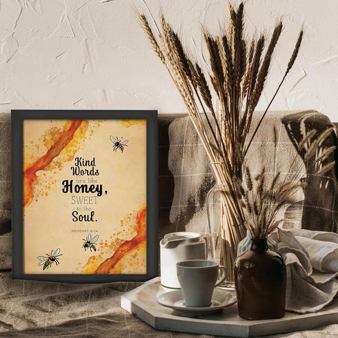 Posterizer 1 pcs-kind words are like honey-Religious Posters-Comedy Art-Gift for Daughter, Son, Kids-Gifts for Christians - Decor for Home & Offic...