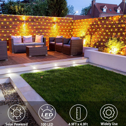 Net Lights Solar Powered, 100 LED 5Ft x 5Ft Bush Net Light Outdoor Mesh Lights Auto On/Off 8 Modes for Tree Fence Backyard Bush Decor (Warm White)...