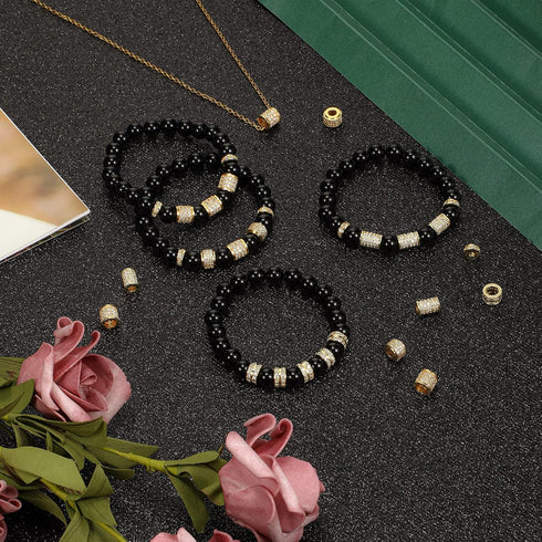 Yinkin 40 Pieces Zircon Rhinestone Beads Tube Column Pave Bead Charms Cubic Zirconia Big Hole Spacer Jewelry Bracelet Connector Crystal for DIY(Go...