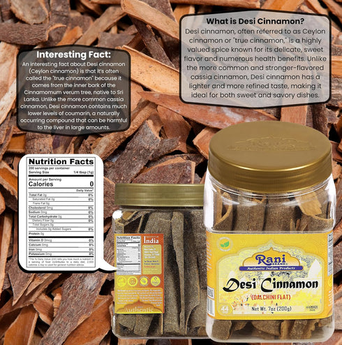 Rani Desi (Dalchini) Flat Cinnamon 7oz (200g) PET Jar ~ All Natural | Vegan | Gluten Friendly | NON-GMO | Kosher | Indian Origin...