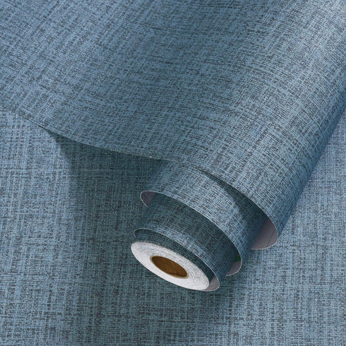 Blue Peel and Stick Wallpaper Linen Contact Paper for Cabinets Countertops Waterproof Grasscloth Wall Paper for Bedroom Stick on Wallpaper Texture...