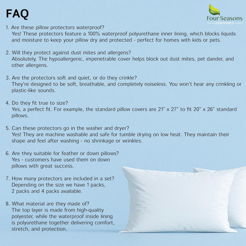 Standard Pillow Protectors (Set of 2) – Zippered Waterproof Pillow Covers Hypoallergenic Dust and Allergen Proof Pillowcase Encasement...