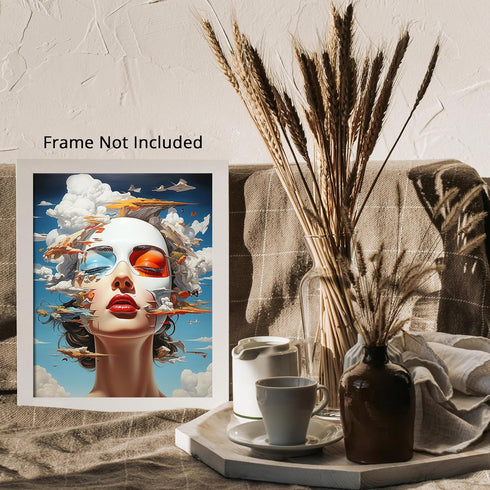 Posterizer 1 pcs-Surreal Woman's Facein the sky-Abstract & Modern Art-Fantasy & Fiction Art-Gift for Art Lovers-Decor for Home & Office- UNFRAMED ...