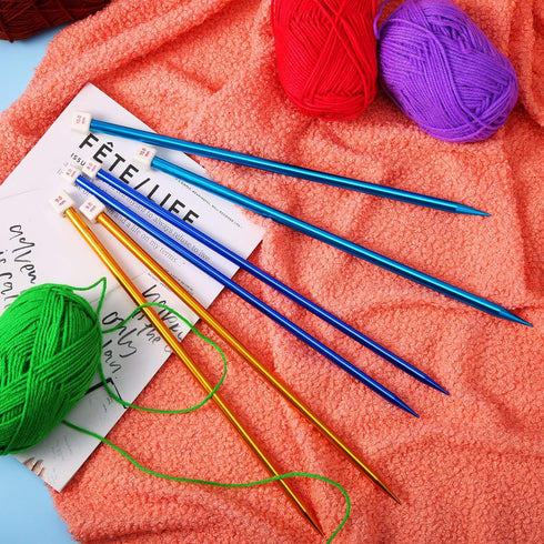 6 Pieces/ 3 Pairs Aluminum Straight Knitting Needles Set, 8 mm, 9 mm and 10 mm,14 Inch Single Point Knitting Needles, Color Extra Long Sweater Str...