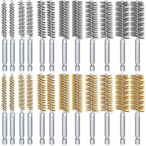 24 Pieces Bore Brush for Drill Wire Bore Brush Set Wire Cleaning Brush Set Stainless Steel Cleaning Brush for Power Drill Impact Driver (Stainless...