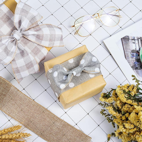 Whaline Farmhouse Wired Edge Ribbon 4 Rolls White Polka Dots Buffalo Plaid Stripe Ribbons Rustic Farmhouse Craft Ribbons for Spring Summer Wedding...