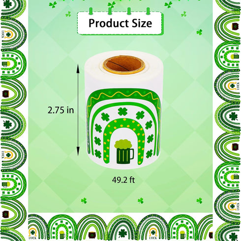 49.2 Ft St. Patrick's Day Rainbow Bulletin Board Border Roll, Self-Adhesive Shamrock Bulletin Board Border Trim for Patrick's Day Party School Cla...