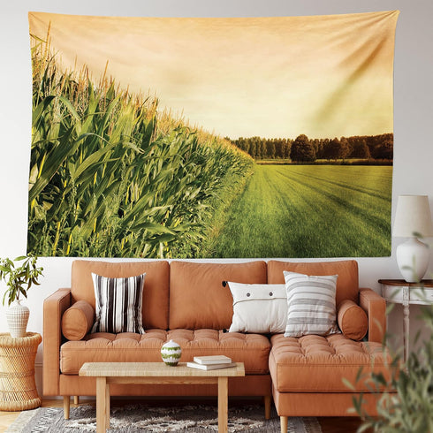 Lunarable Country Tapestry, Cornfield Farmland Near Forest Foliage Rural Harvest Season Landscape Scenics, Fabric Wall Hanging Decor for Bedroom L...