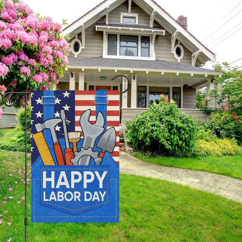 Louise Maelys Happy Labor Day Garden Flag 12x18 Double Sided Vertical, Burlap Small USA Garden Yard House Flags Banner Outdoor Outside Labor Day D...