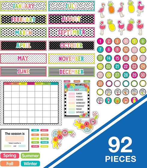 Schoolgirl Style Simply Stylish Tropical 92-Piece Calendar Bulletin Board Set for Classroom, Monthly Wall Calendar with Numbers, Birthdays and Mor...