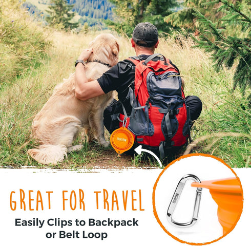 Mighty Paw Collapsible Travel Dog Bowl Set - Silicone Food and Water Bowls - Bonus Carabiner Clip - Ideal Hiking Bowl - Camping - Walking - Lightw...