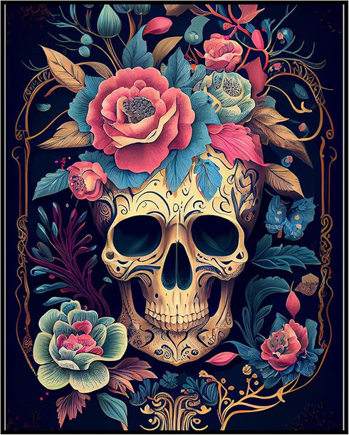 Posterizer 1 pcs-chinoiserie sugar skull with pink roses-Abstract & Modern Art-Holiday Poster Collection-Living Room Bedroom Decor- UNFRAMED Wall ...