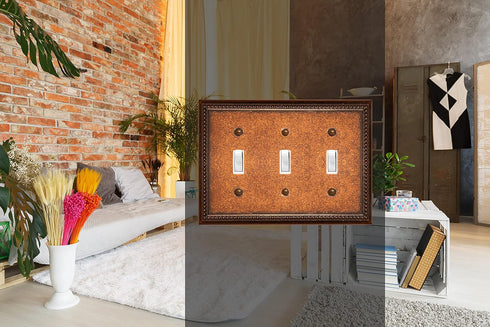 Raised Pearls Decorative Wall Plate Switch Plate Outlet Cover (Triple Toggle, Sponged Copper)...