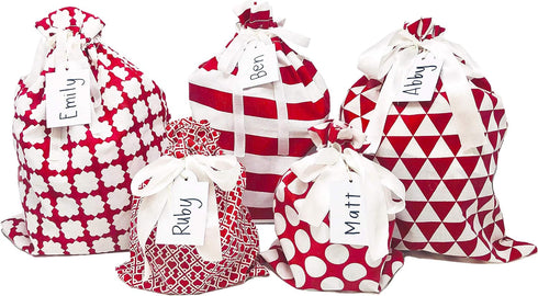 100% Cotton Gift Bags (Standard Set, Red), Set of 5 bags: three 16"x12" and two 10"x8"...