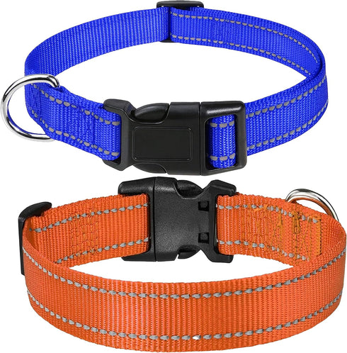 Reflective Nylon Dog Collars 2pcs,with Quick Release Buckle,Adjustable Safety Nylon Collars for Small Medium Large Dogs (Medium :Width1,Neck 14"-2...