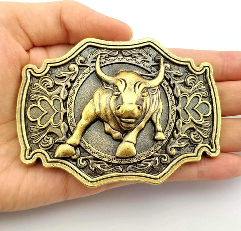 LAXPICOL Men's Western Cowboy Belt Buckle Cool Heavy Animal Bull Rodeo Belt Buckle Gold Tone...