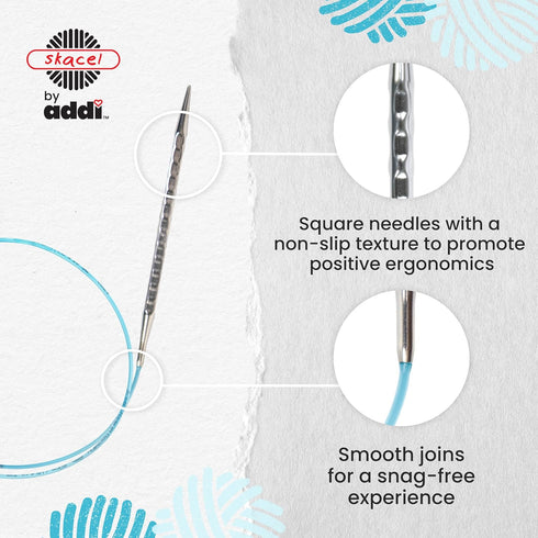 skacel by addi Circular Knitting Needles, 16 Inch (40 cm) Rocket 2 (Squared) Plated Brass Knitting Needle Pair with Nylon Cord, 2.5 mm (US Size 1)...